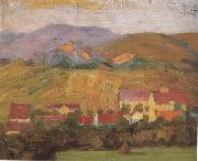 Egon Schiele Village with Mountain (mk12) Sweden oil painting artist